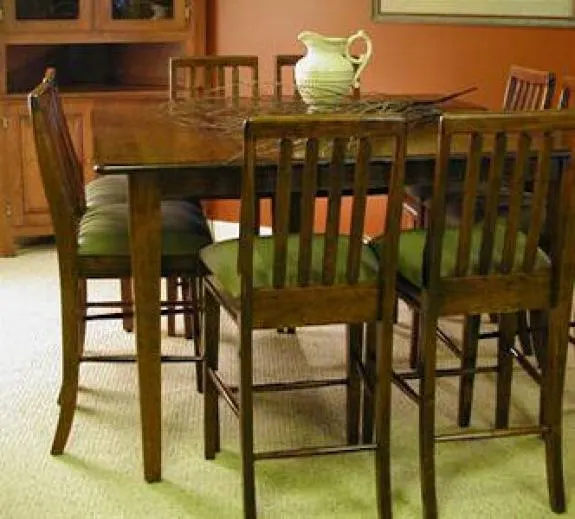 Amish dining table and chairs in our showroom