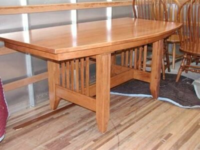 Bow Front Mission Trestle Desk