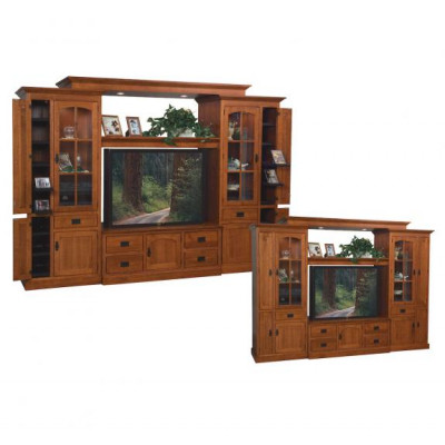 Mission Oak TV Wall Cabinet with Bridge