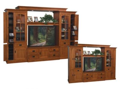 Mission Oak TV Wall Cabinet with Bridge