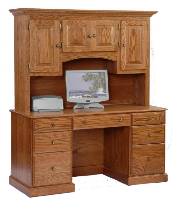 Amish Large Mission Computer Desk with Hutch Top