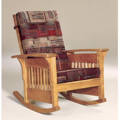 Bow Arm Slat Upholstered Rocking Chair