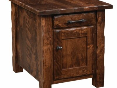 Barn Floor Hand Hewn End Table with door/ drawer