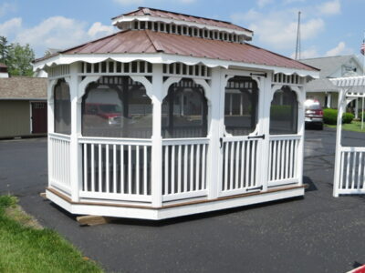10 x16 Oblong Gazebo, White Vinyl, Screens