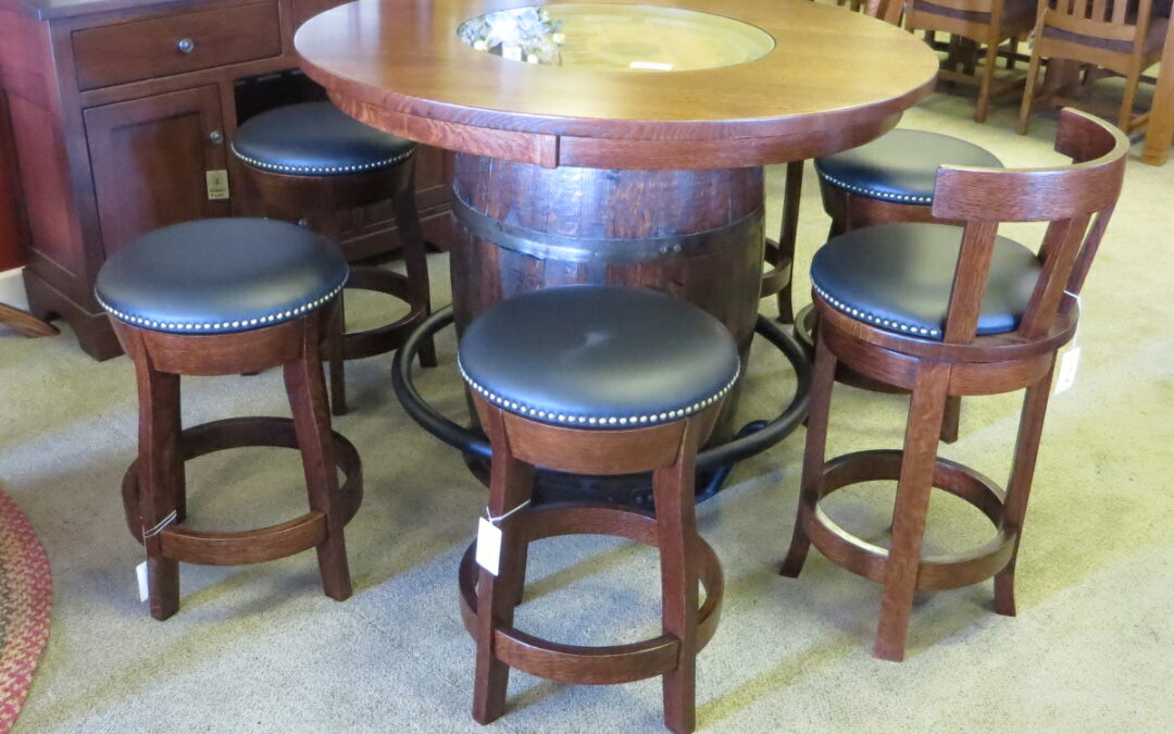 We have a very fun, new, product that we’ve added to our showroom display! It’s a table made with a Whiskey Barrel!