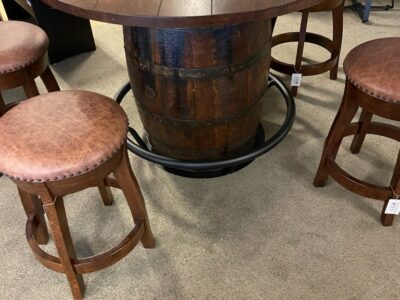 Rustic Barrel Pub Table with Silhouette